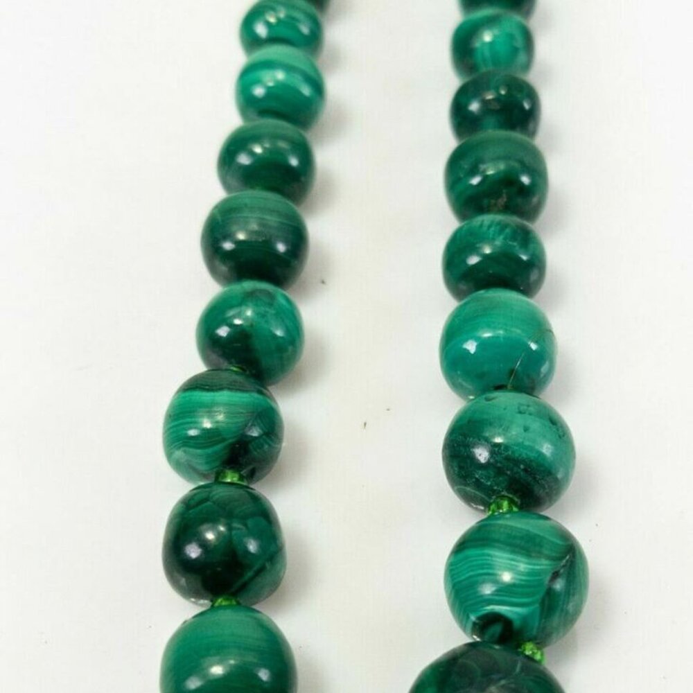 Antique Chinese Carved Green Malachite Bead Necklace Russian